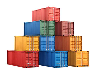 Colorful shipping containers stacked in a pyramid