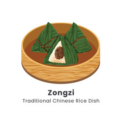 Zongzi Traditional Chinese Rice Dumplings Vector Illustration