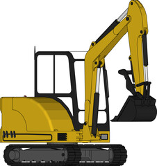 Mini excavator isolated on a white background.