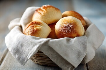 Fresh Salted Bread Rolls in Woven Basket