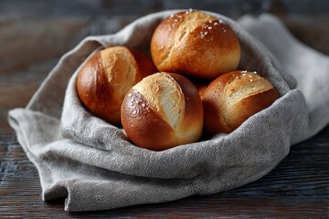 Fresh Salted Bread Rolls in Woven Basket