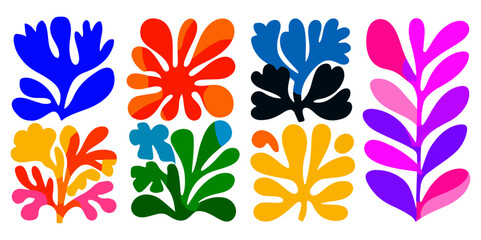 colorful Botanical doodle background art vector set. Flower and leaves abstract shape doodle art design for print, wallpaper, clipart, wall art for home decoration.