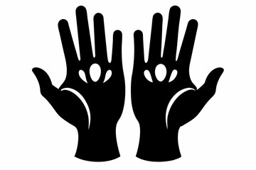 Fototapeta premium Two black hands with white markings facing upward halloween, vector, silhouette, illustration, horizontal, isolated assets, on transparent background