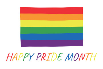 Obraz premium Colorful Gay pride flag Happy pride day LGBTQ community Pride Month Vector hand drawn doodle for posters, stickers, logo, cards