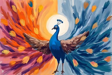 Fototapeta premium A peacock representing all four element.