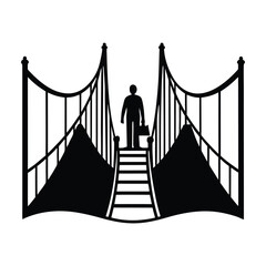 crossing suspension bridge silhouette 