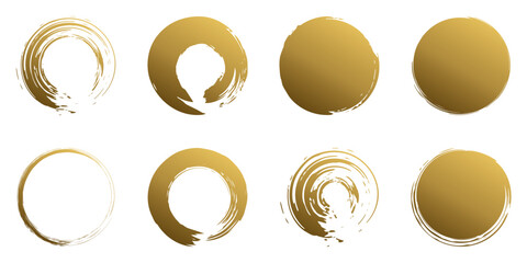 筆丸　金色　和風　手書き　ベクター　セット　丸　円　フレーム