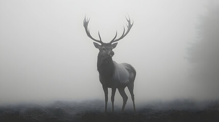 Naklejka premium Majestic stag in a misty landscape.