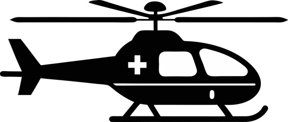 Medical Helicopter Landing Silhouette Vector Illustration