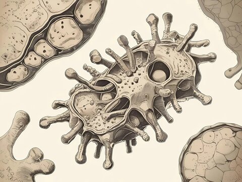 microscopic illustration of cell structure and unicellular organisms