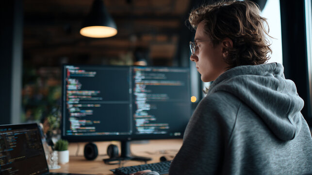 Modern Technology Workspace for Young Programers: Ultimate Desk Setup for Coding with Innovations in Remote Work Productivity