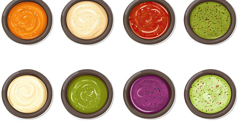 Assorted dips in small bowls