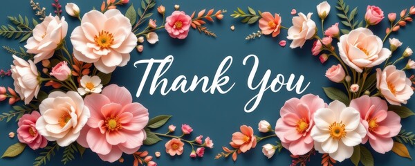 artistic floral thank you card arrangement with soft blooms, elegant script, and pastel accents, offering warm gratitude and charming beauty in a visually pleasing layout.