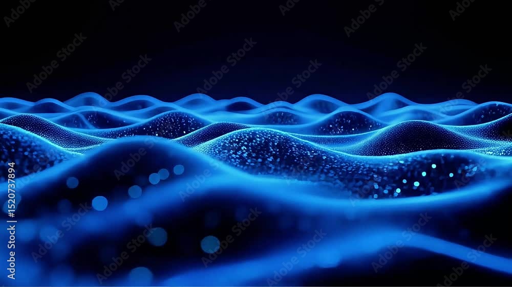 Poster Abstract Blue Waves with Sparkling Particles in Dark Background Video