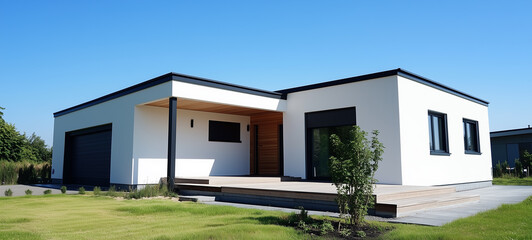 シンプルな日本の平屋住宅、戸建て住宅 モノトーン