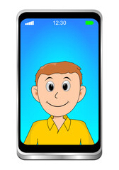 Young man using video chat on Smartphone - 3D illustration