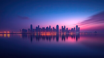 Dubai Skyline at Dusk Illuminated with Stunning City Lights and Modern Architectural Wonders 