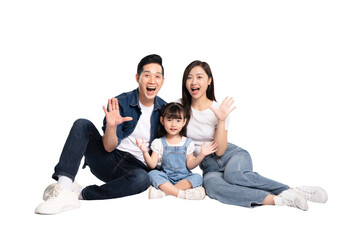 full body of a happy asian family posing on a png background	