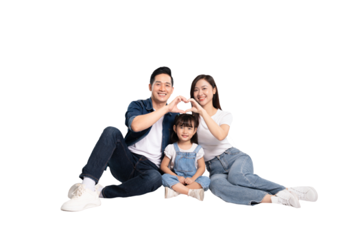 full body of a happy asian family posing on a png background	