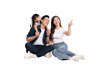 full body of a happy asian family posing on a png background	