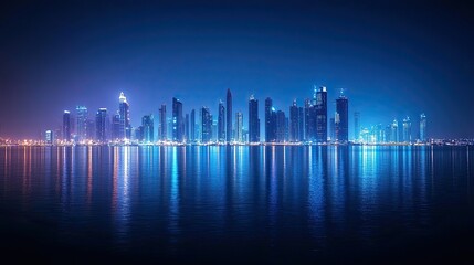 Dubai Skyline at Dusk Illuminated with Stunning City Lights and Modern Architectural Wonders 