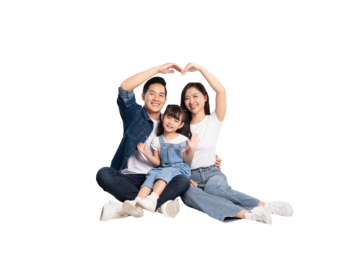 full body of a happy asian family posing on a png background	 - Powered by Adobe