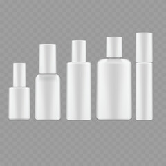 White Cosmetic Bottle Mockup Set - Beauty Packaging Collection. Vector