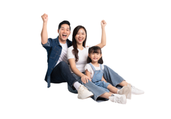 full body of a happy asian family posing on a png background	