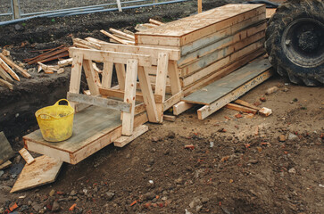 Shutters panels formwork made by joiner and ready for concrete slab pour