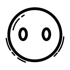 Fototapeta premium Outline style drawing of a circular emoji with an astonished expression, marked by two large hollow eyes, suggesting a state of profound shock or speechlessness. Can be used to convey extreme surprise