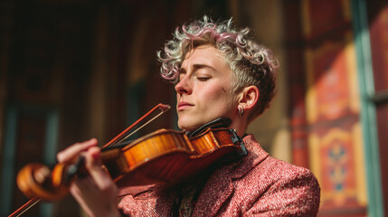 Portrait of a Passionate Violinist: Artistic Expression and Classical Music Performance Indoors