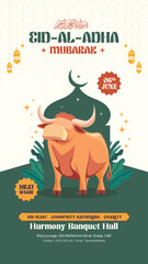 Eid Al-Adha Mubarak Celebration Story Design with Sacrificial Animal