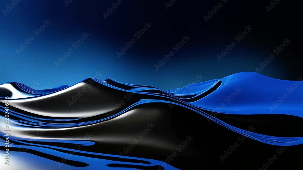 Poster abstract blue and black liquid waves flowing dynamically