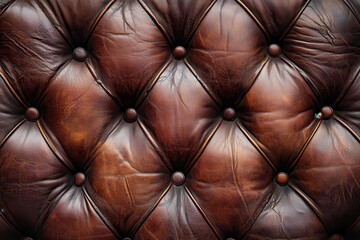 Fototapeta premium Richly textured vintage pattern leather sofa background in warm brown tones, offering a classic touch to any interior decor and evoking a sense of nostalgia
