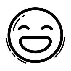 Outline style drawing of a circular emoji expressing pure happiness, marked by wide, closed eyes and a broad, open smile. Can be used to convey joy, extreme pleasure, amusement, or heartfelt happiness