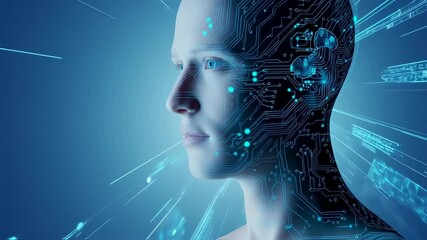 futuristic human ai interface showcasing digital brain circuit integration and advanced technology for deep learning and innovation - Powered by Adobe