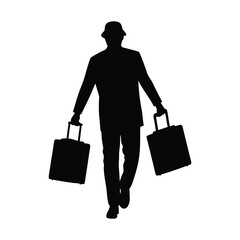 silhouette of a mature man holding suitcases