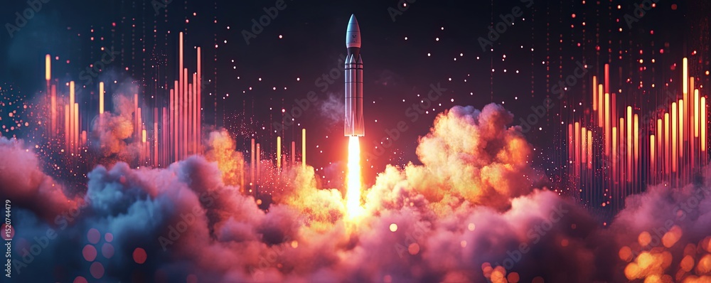 Poster rocket launching through clouds and data