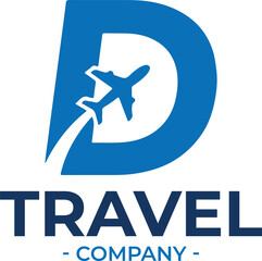 letter D with plane and airline logo vector template