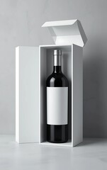 dark wine glass bottle in  white presentation box mockup