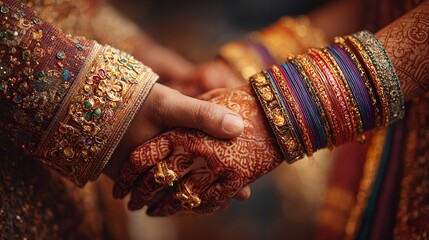 Indian Wedding Couple Hands Closeup Adorned Exquisite Jewelry Henna gold love rich bond rings union 