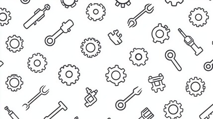 Background pattern featuring various mechanical tools and gears in a clean, minimalistic design suitable for industrial themes