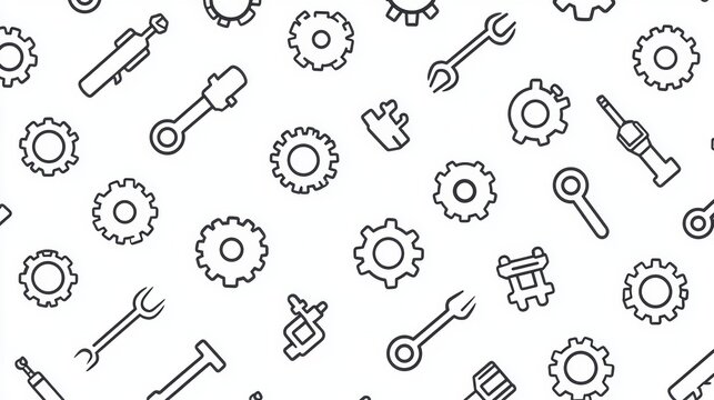 Background pattern featuring various mechanical tools and gears in a clean, minimalistic design suitable for industrial themes