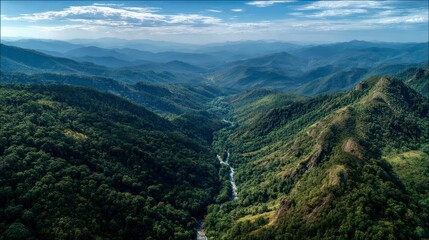 Naklejka premium Aerial view of mountain valley landscape