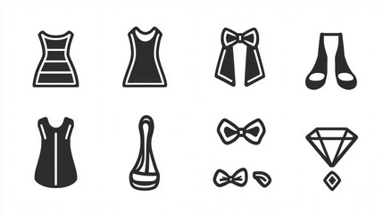 Fashion designs featuring dresses, bows, and accessories in a minimalist style for clothing inspiration in apparel design