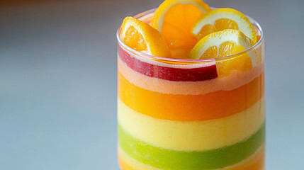 layered pudding of orange combine with lemon lick in glass