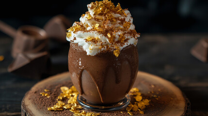 ice cream with chocolate sauce gold white cream