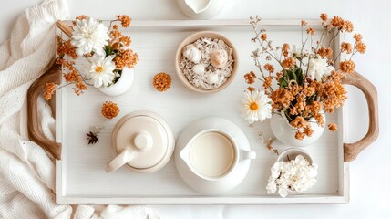 Cozy Tea Setting with Floral Decor and Delicate Table Arrangement