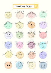 a collection of faces with various expressions illustrated
