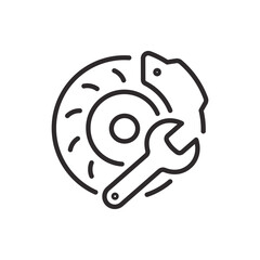 Car brake repair icon. Symbol of maintenance service. Vector illustration. Editable stroke.